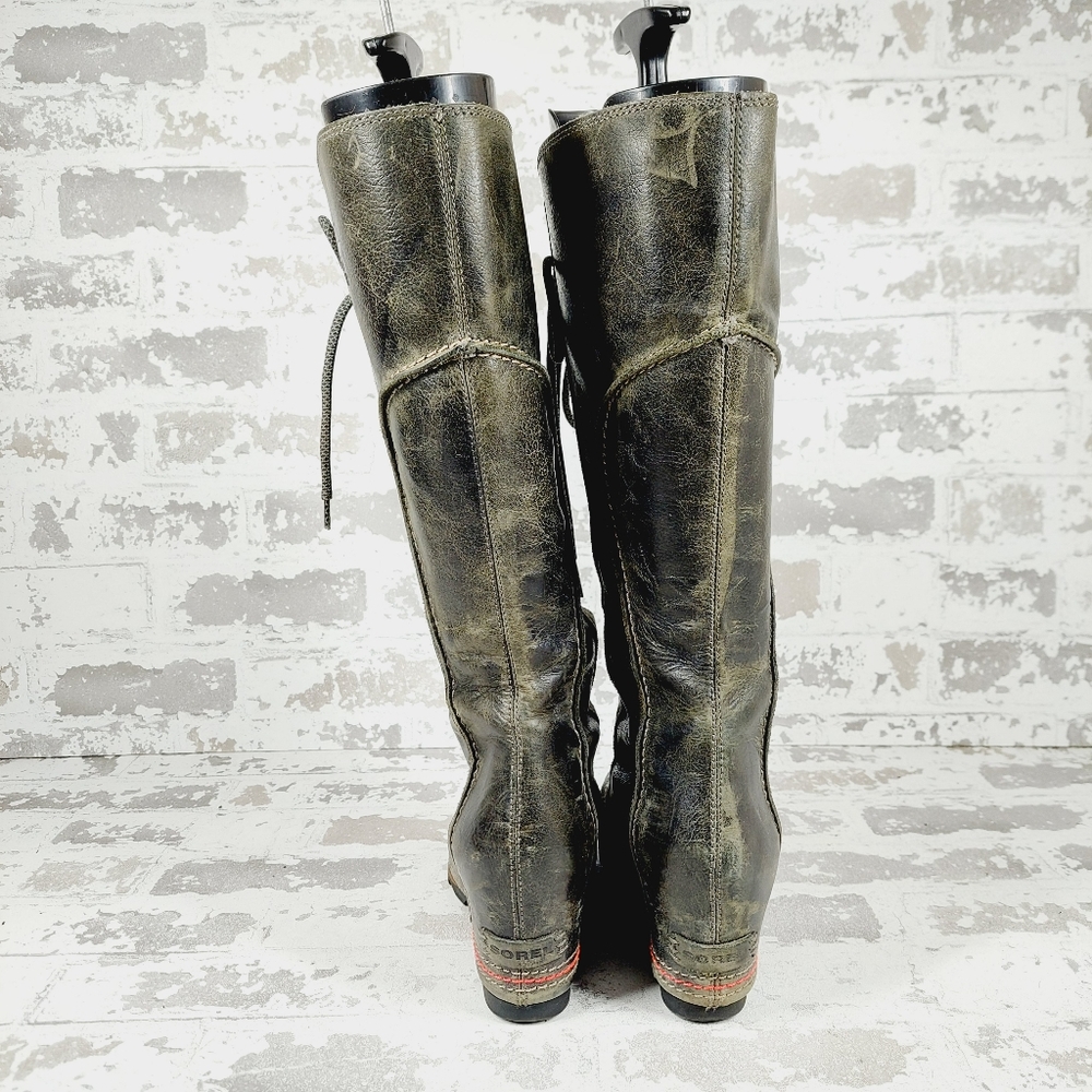 Sorel Olive Green Lace-Up Wedge Boots - Picture 7 of 13